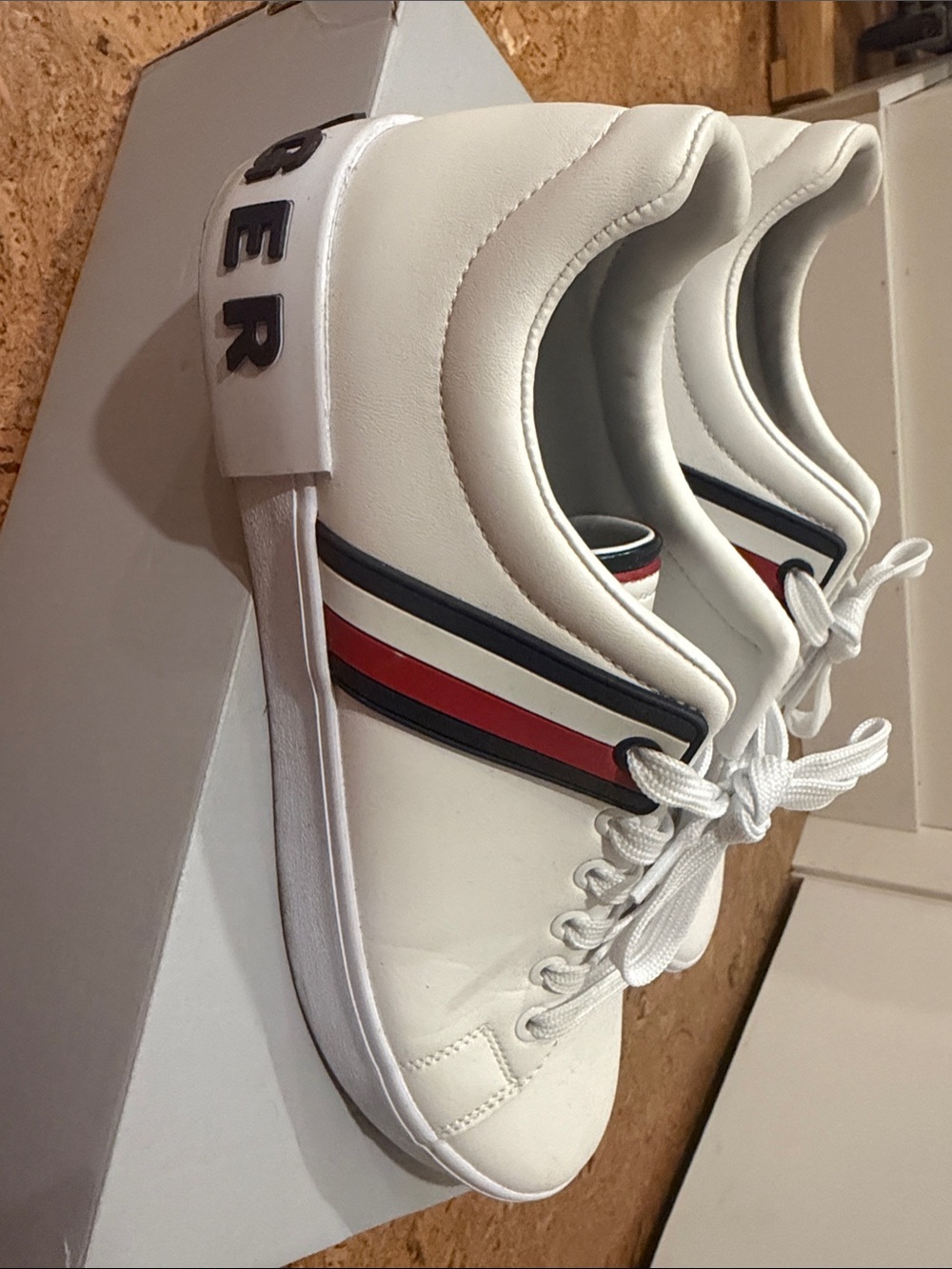 Tommy Hilfiger White Sneakers with Red & Navy Side Stripes